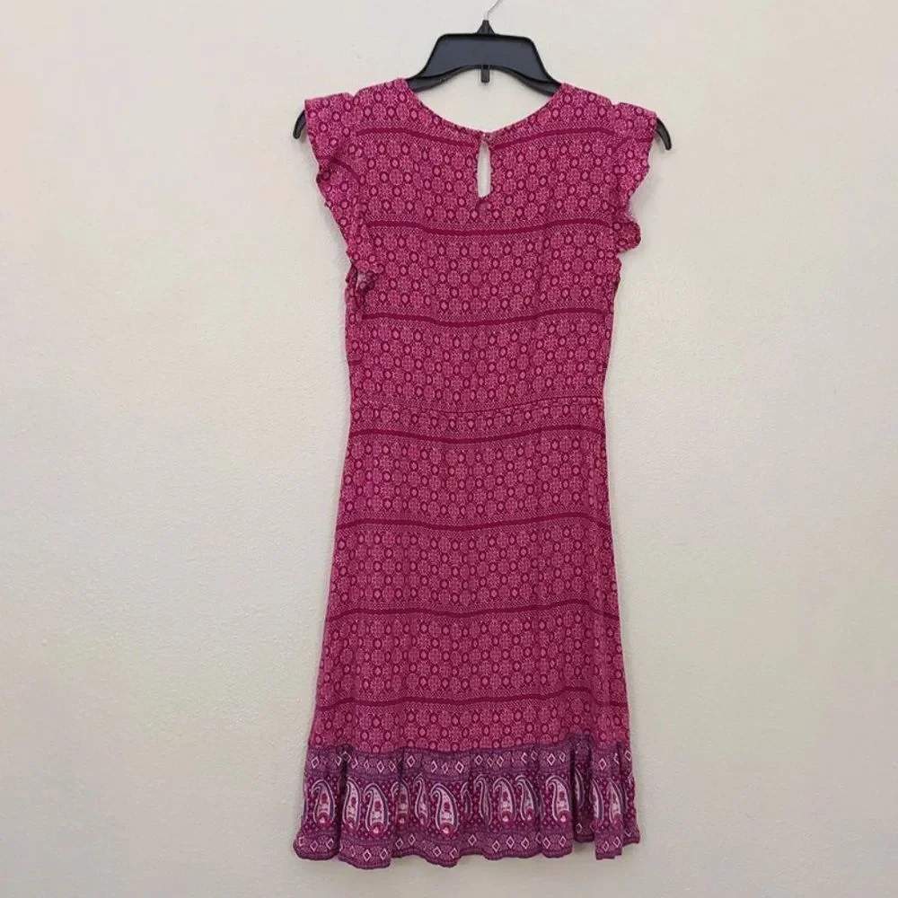 Old Navy Girls Midi Dress Large  10-12 Purple Butterfly Sleeve Floral Casual